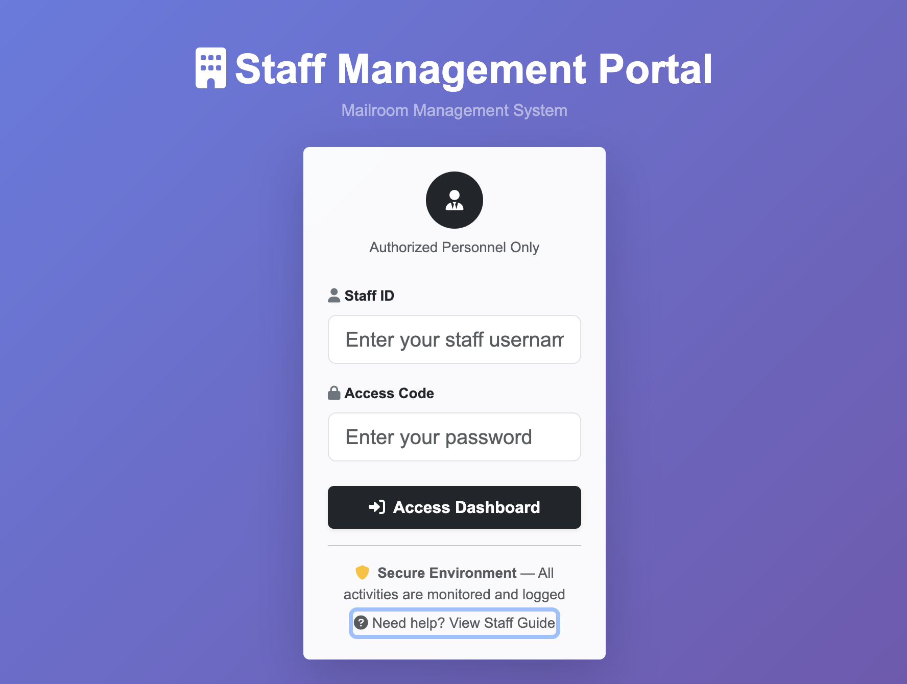 Mailroom App Homepage